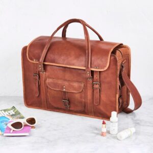 Brown Hide - Handcrafted 20inch Travel Duffle Leather Bag | 100 Genuine Leather