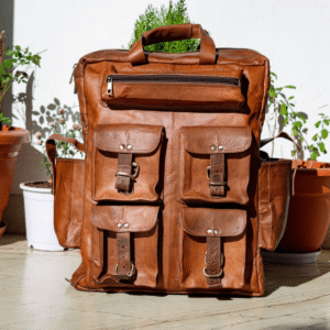 Brown Hide Seven Pocket Goat Leather Backpack