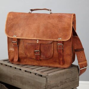 Brown Hide - Vintage Single Pocket 15″11 Handcrafted Leather Laptop Bag | 100% Genuine Leather