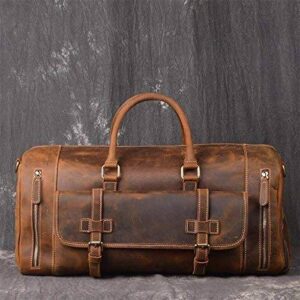 Brown Hide 22 inch Buffalo Leather Duffle Bag with Shoes Compartment