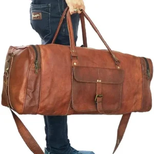Brown Hide – 4 Edges 24inch Handcrafted Duffle Leather Bag | 100% Genuine Leather Bag