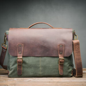 Brown Hide - Handcrafted Leather+Canvas Briefcase Bag for Men