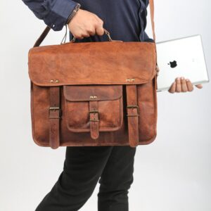 Brown Hide Leather Laptop Bag For Men