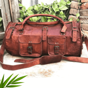 Brown Hide – 4 Outer Pockets 24″ (Expandable) Edge Handcrafted Duffle Leather Bag | 100% Genuine Leather