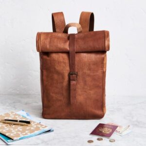 Brown Hide - 100% Genuine Roll 20″ Leather Shoulder Backpack | Unisex